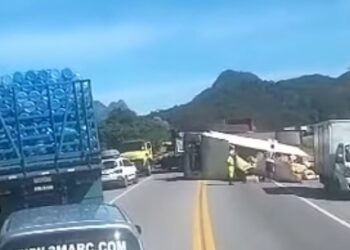 Caminhão carregado com ovos tomba na BR-101