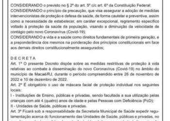 Novo decreto torna obrigatório o uso de máscaras em escolas públicas e particulares