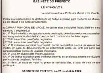Agora é lei: prefeito sanciona medida para transporte exclusivo para mulheres