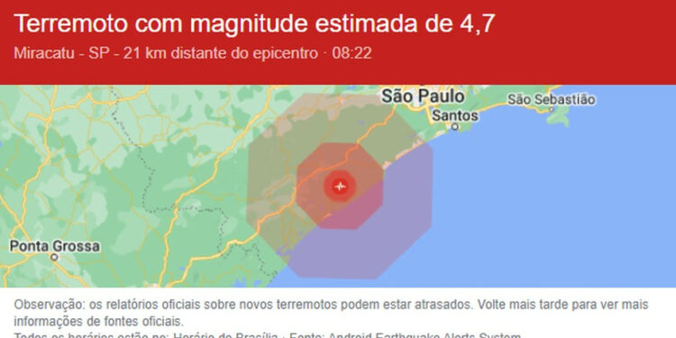 Moradores relatam terremoto e Google envia alerta