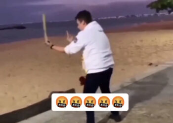 Jovem vandaliza bancos da orla praiana