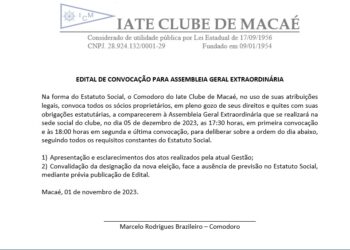 Edital de Convocação para Assembleia Geral Extraordinária do Iate Clube de Macaé