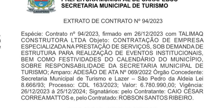 Após anunciar falta de dinheiro para o Natal, Carapebus contratou empresa de estruturas por R$ 6 milhões para Réveillon e festas
