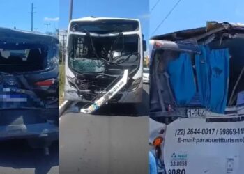 Acidente entre dois ônibus e um carro deixa sete feridos em Cabo Frio