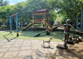 Cachorro de bronze é furtado de escultura na Praça dos Ossos