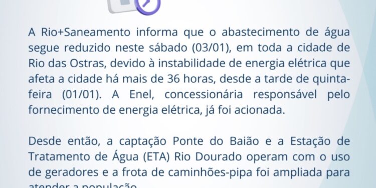 Abastecimento de água segue reduzido após 36h sem energia