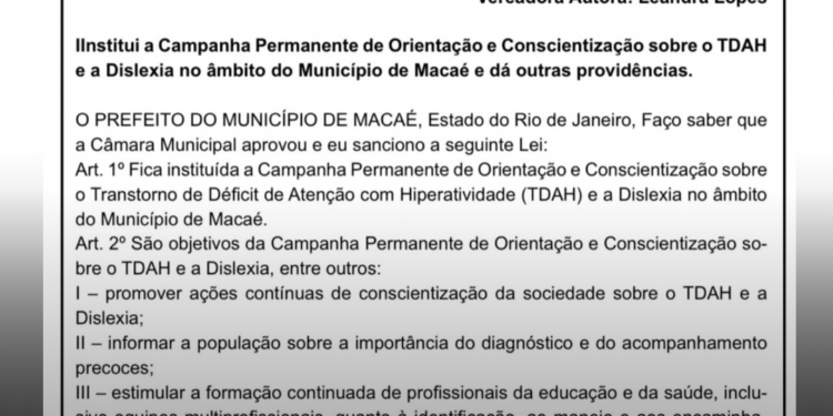 Cidade transforma conscientização sobre TDAH e dislexia em política permanente