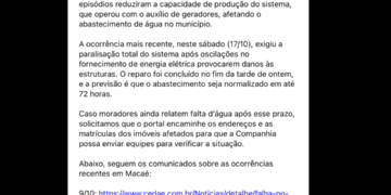 Sem água: moradores denunciam desabastecimento e Cedae culpa Enel